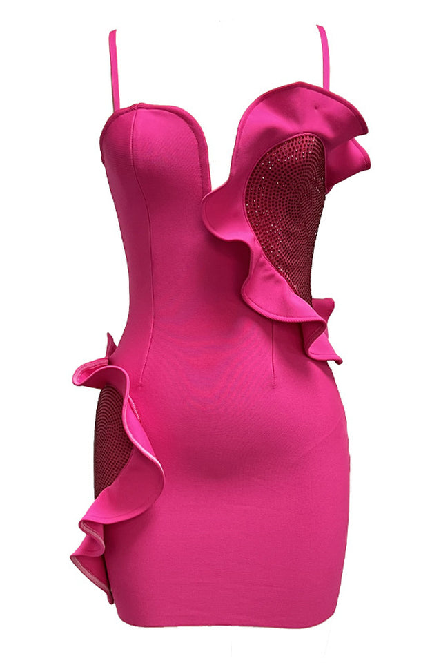 Heart Ruffle Fuchsia Mini Dress