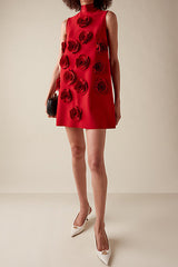 Hilary Red Appliqued Shift Mini Dress