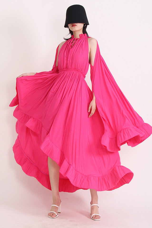 Tie Detailed Ruffled Crepe Dress