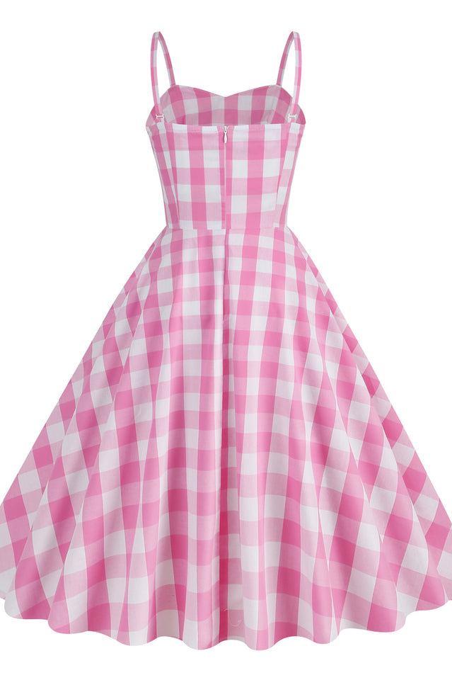 Barbie Movie Margot Pink Plaid Check Dress