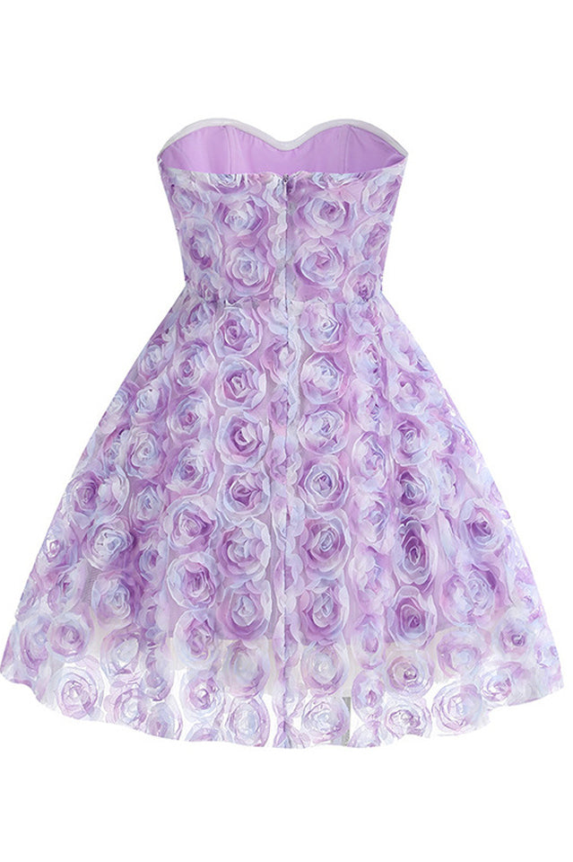 Strapless 3D Floral A Line Dress