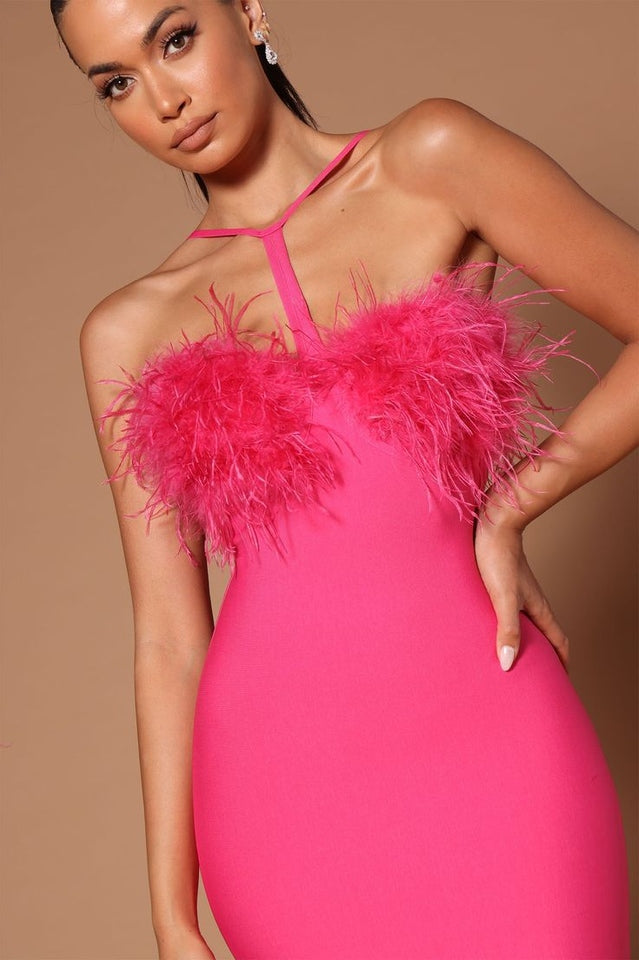 Feather Halter Mini Dress