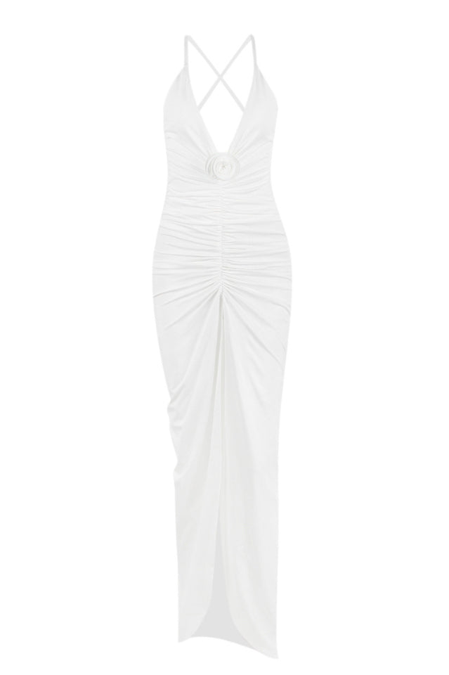 Glen Strappy Deep V Backless Maxi Dress