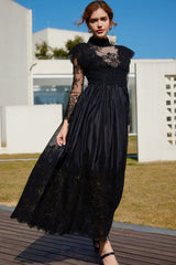 Jamie Black Floral Lace Stitching Dress