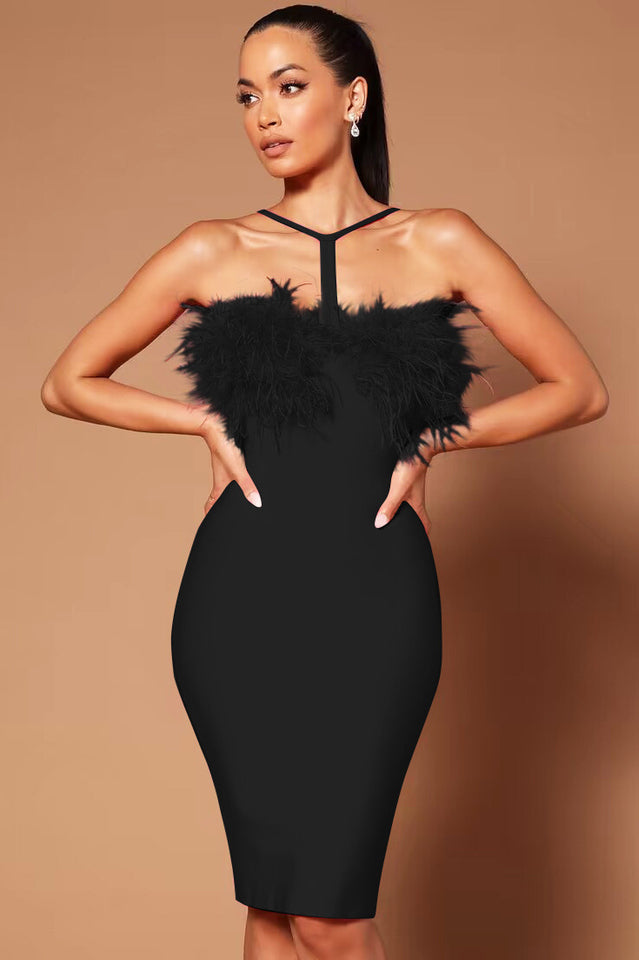 Feather Halter Mini Dress