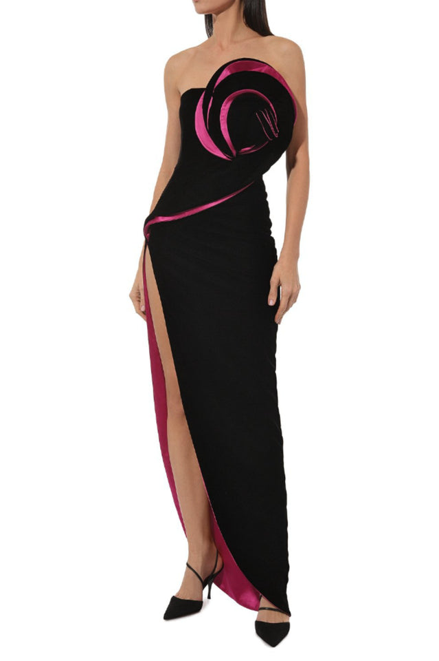 Velvet Flower Slit Maxi Dress