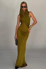 Carleigh Ruche Maxi Dress With Headscarf