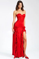 Talia Satin Lace Corset Maxi Dress