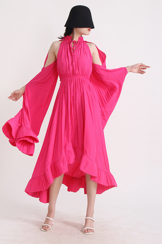 Tie Detailed Ruffled Crepe Dress