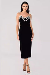 Strapless Crystal Trim Midi Dress