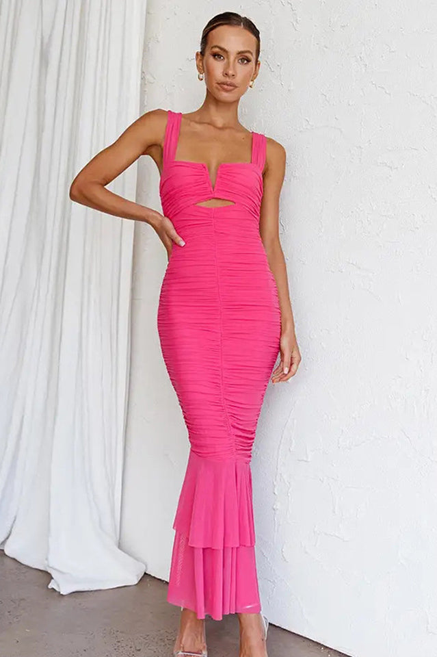 Nadia Ruched Fishtail Maxi Dress