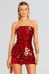 Stergiani Sequin Strapless Mini Red Dress