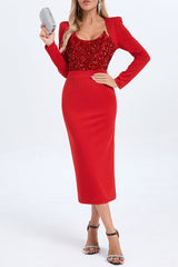 Melissa Long Sleeve Sequin Midi Dress