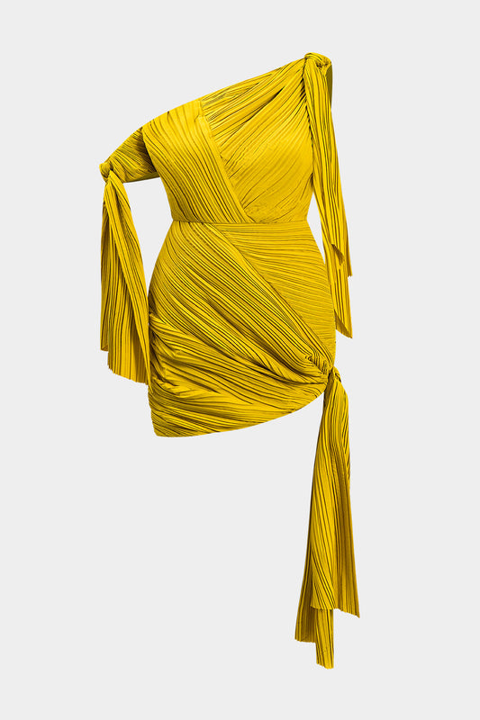 Plus Size Tie Front Pleated Asymmetrical Sleeveless Mini Dress