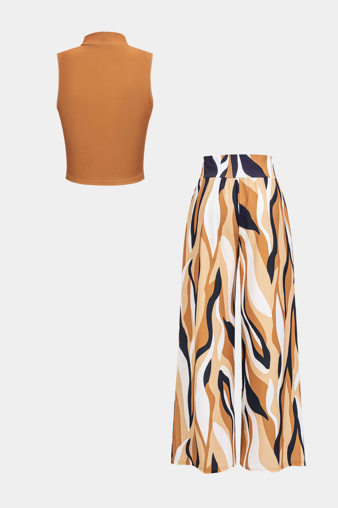 Sleeveless Tank Top And Geometric Pattern Trousers Set