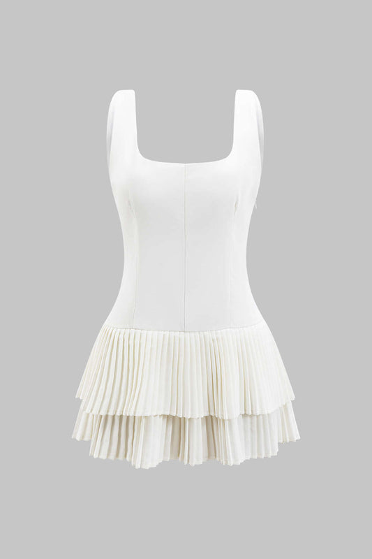 Solid Pleated Backless Mini Dress