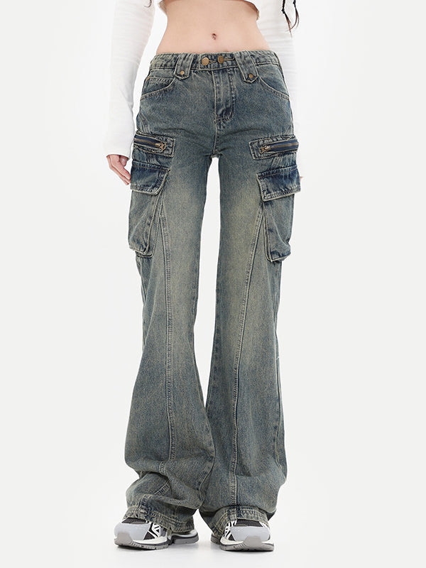 Retro Workwear Narrow Version Cargo Flare Jeans