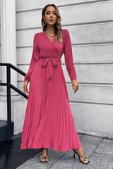 V Neck Swing Pleated Dress