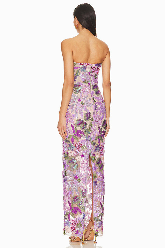 Kamames Strapless Floral Sequined Maxi Dress