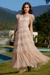 Sequin Layered Ruffle Tulle Maxi Dress