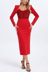 Melissa Long Sleeve Sequin Midi Dress