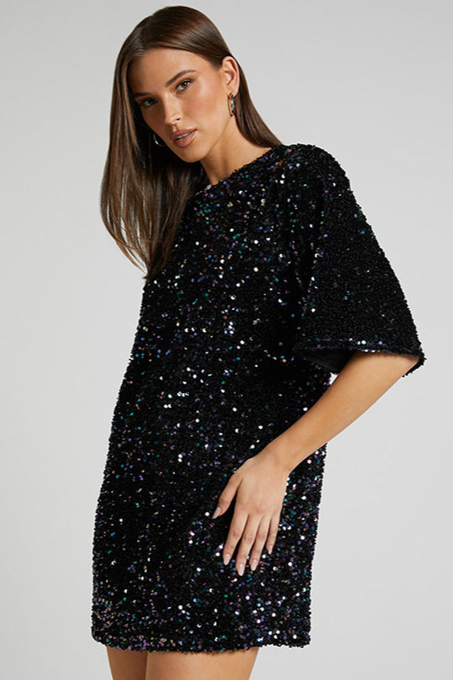 Velour Sequins Mini Dress