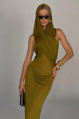 Carleigh Ruche Maxi Dress With Headscarf