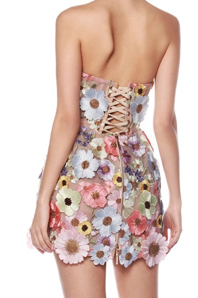 Floral 3D Embroidery Tube Mini Dress