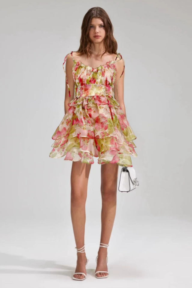 Fairy Butterfly Print Tiered Mini Sundress