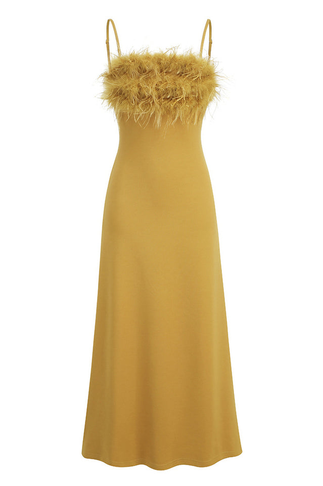 Leighton Yellow Feather Maxi Dress