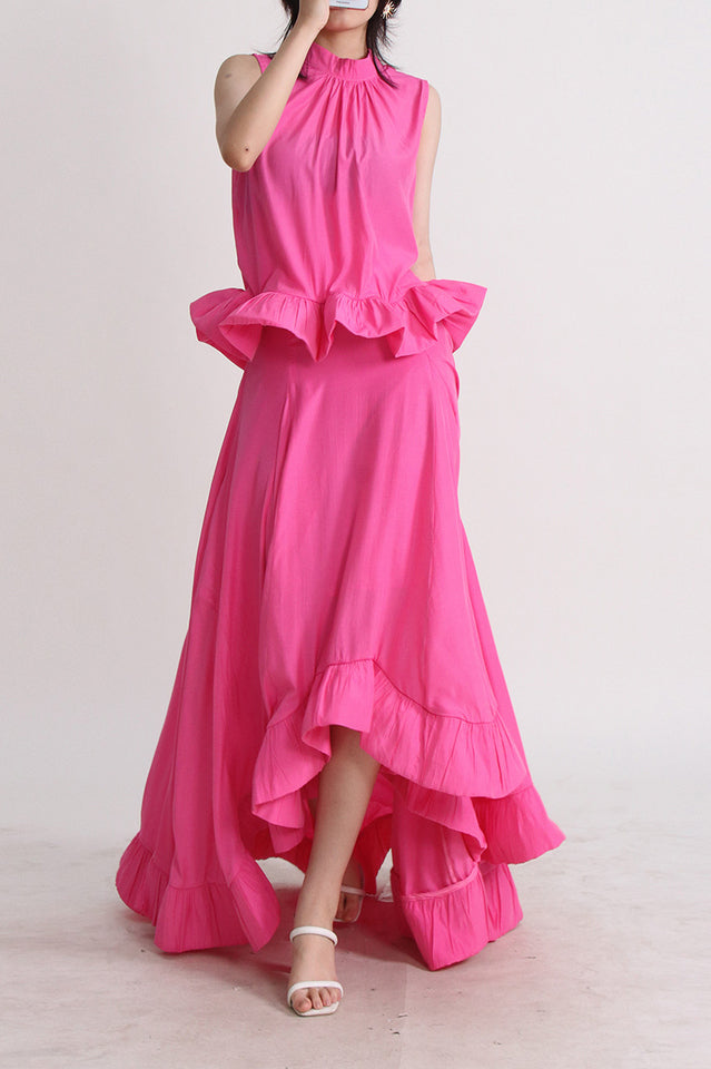 Elaine Pink Sleeveless Ruffle Mermaid Set