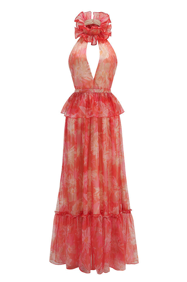 Vanija V-Neck Ruffle Maxi Dress