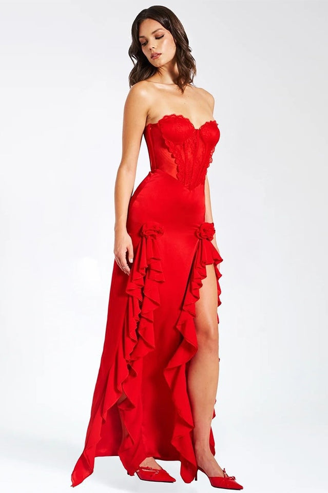 Talia Satin Lace Corset Maxi Dress