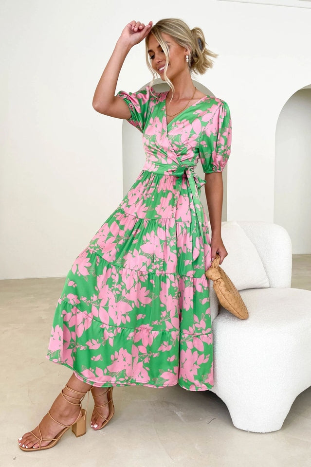 Floral Tiered Surplice Dress