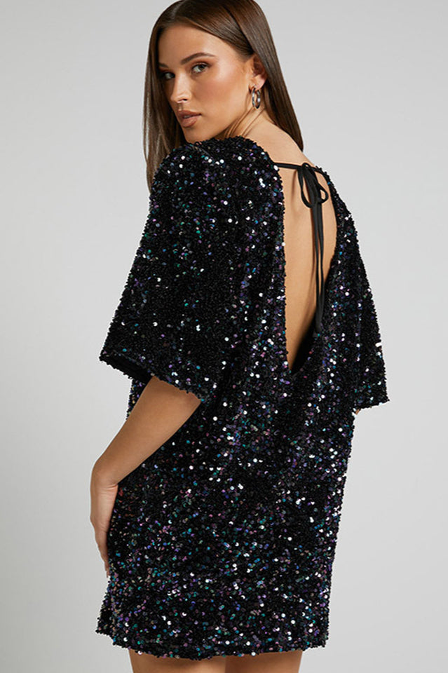 Velour Sequins Mini Dress