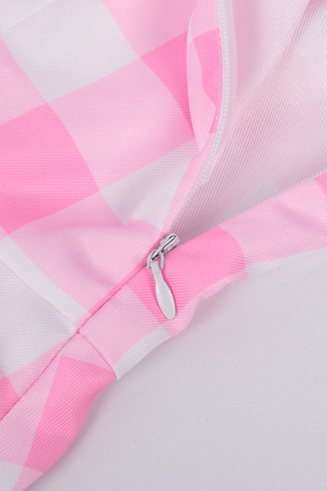 Barbie Movie Margot Pink Plaid Check Dress