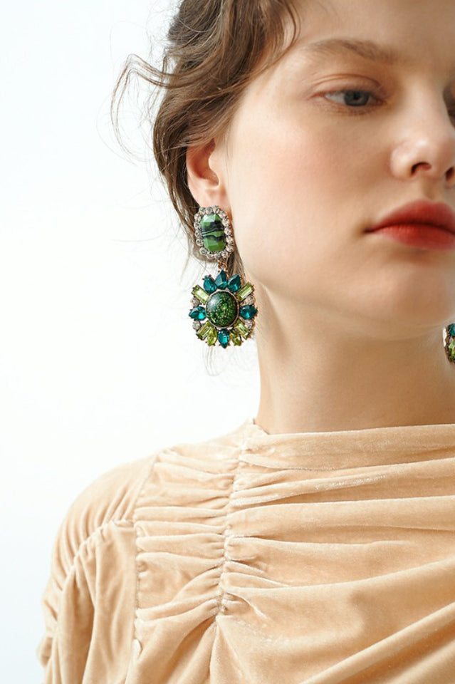 Green Dimond Dangle Earrings