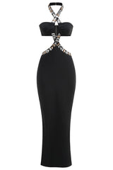 Alma Diamante Cutout Halter Maxi Dress