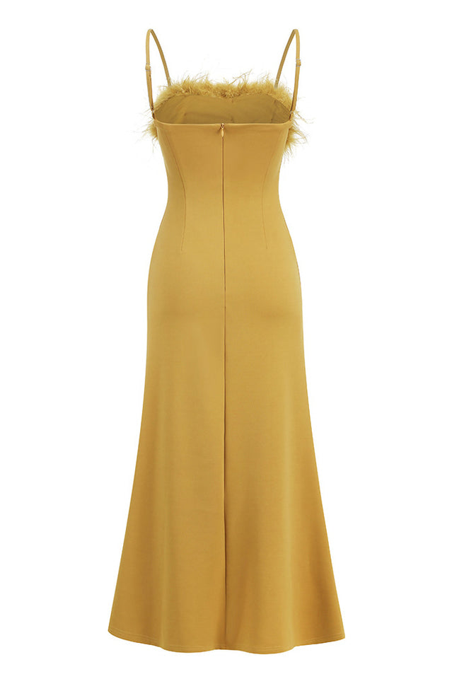 Leighton Yellow Feather Maxi Dress