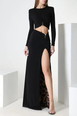 Black Stretch Cady Maxi Dress