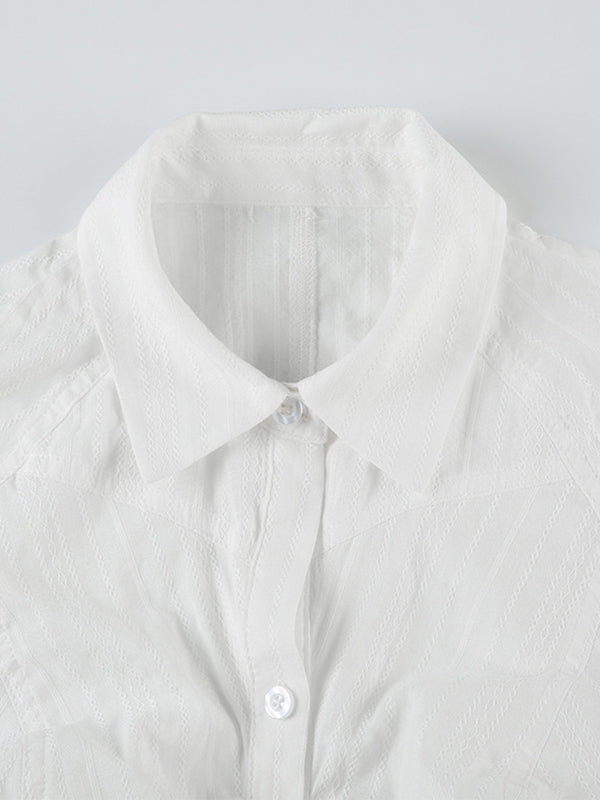 White Vintage Shirt Collar Slim Fit Short Sleeve Shirt