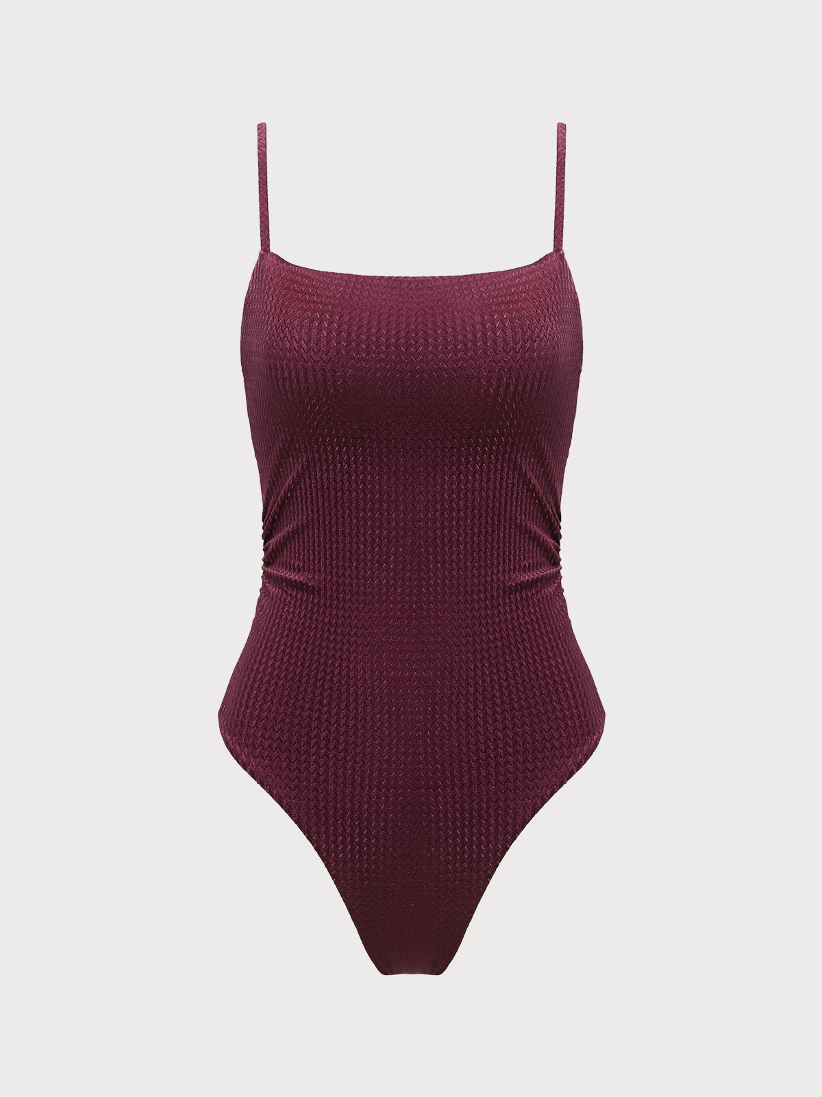 Burgundy Textured Backless One-Piece Swimsuit