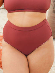 Brick Red Contrast Stitch Plus Size Bikini Bottom