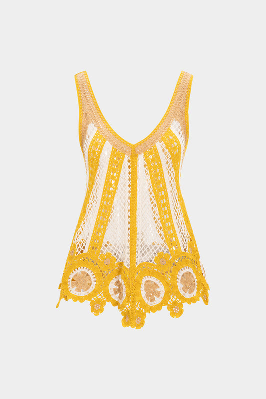 Knit V-neck Crochet Hollow Out Tank Top