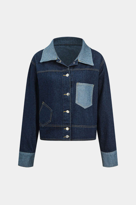 Denim Patchwork Pocket Button Long Sleeve Outerwear