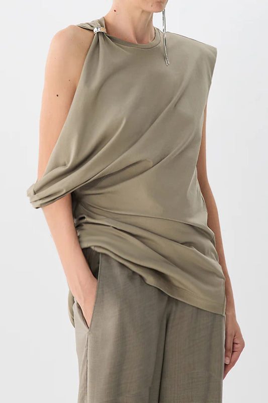 Asymmetrical Ruched Twist Knot Sleeveless T-Shirt