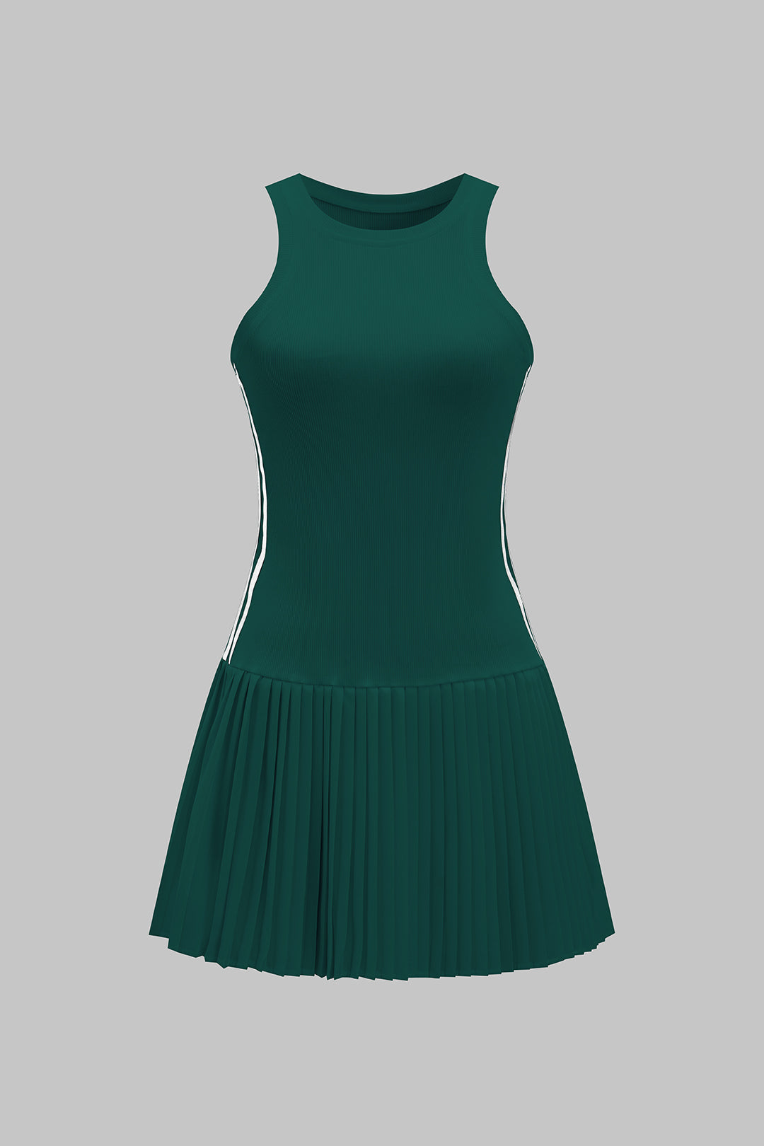Contrast Stripe Print Pleated Tank Sleeveless Mini Dress