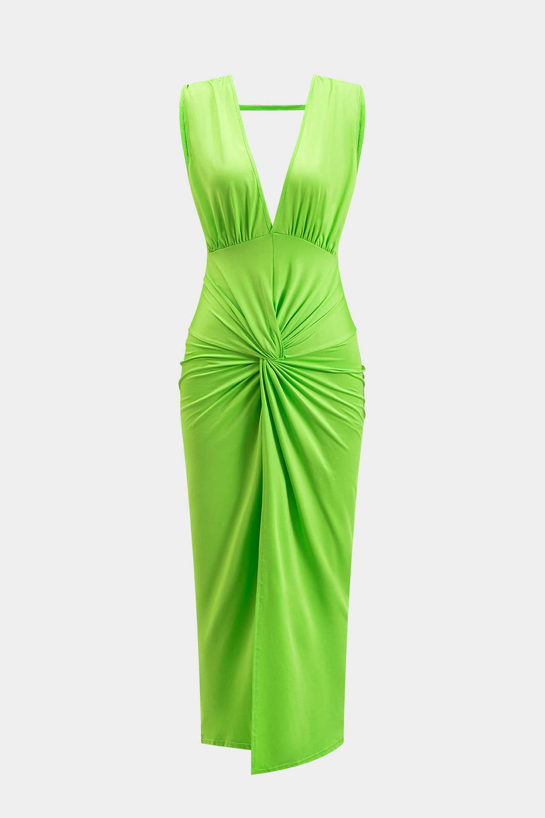 Ruched Twist Knot Backless Sleeveless Midi Dress