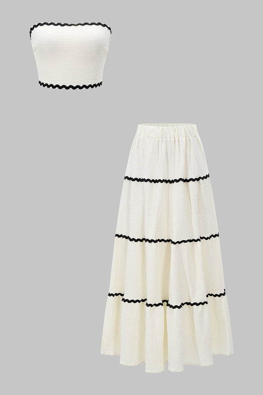 Contrast Binding Tie-Back Tube Top And Skirt Set