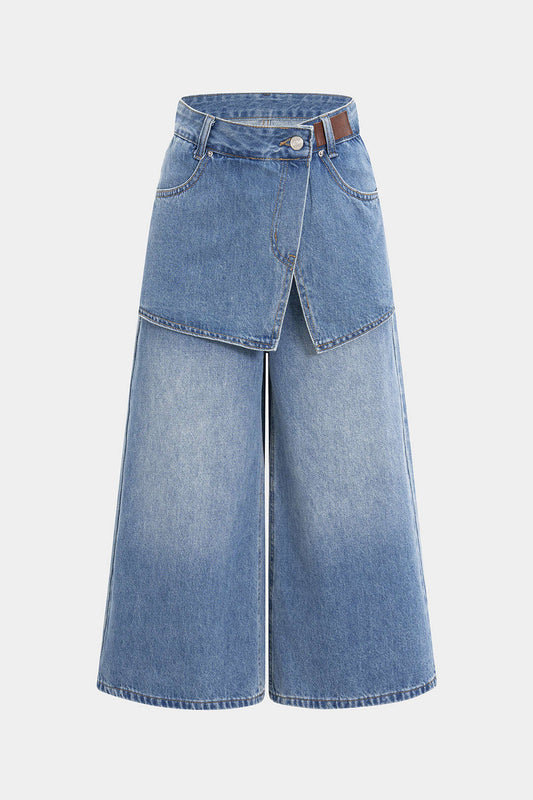 Denim Patchwork Asymmetrical Jorts